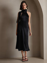 [Black] SilkSilky-UK Sleeveless Tie Neck Dress 005
