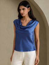 [Real Teal] SilkSilky-UK Cap Sleeve Cowl Neck Women's T-Shirt 001