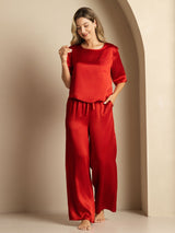[Wine] SilkSilky-UK Half Sleeve Round Neck Women's Pyjamas 004