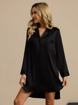 [Black] SilkSilky-UK Long Sleeve Lapel Collar Nightshirt 005