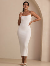 [White] SilkSilky-UK Spaghetti Strap Square Neck Dress 008