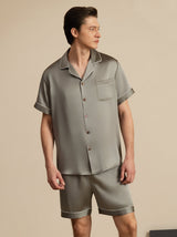 [Grayish Green] SilkSilky-UK Short Sleeve Notch Collar Men's Pyjamas 001