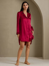 [Wine] SilkSilky-UK Long Sleeve Lapel Collar Nightshirt 006