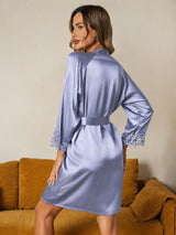 [Steel Blue] SilkSilky-UK 3/4 Sleeve Women's Dressing Gown 002