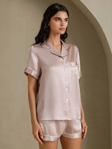 [Shadow Gray] SilkSilky-UK Short Sleeve Lapel Collar Women's Pyjamas 007