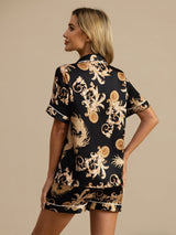 [Black Dragon] SilkSilky-UK Short Sleeve Notch Collar Women's Pyjamas 002