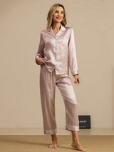 [Pink Heart Geo] SilkSilky-UK Short Sleeve Lapel Collar Women's Pyjamas 004