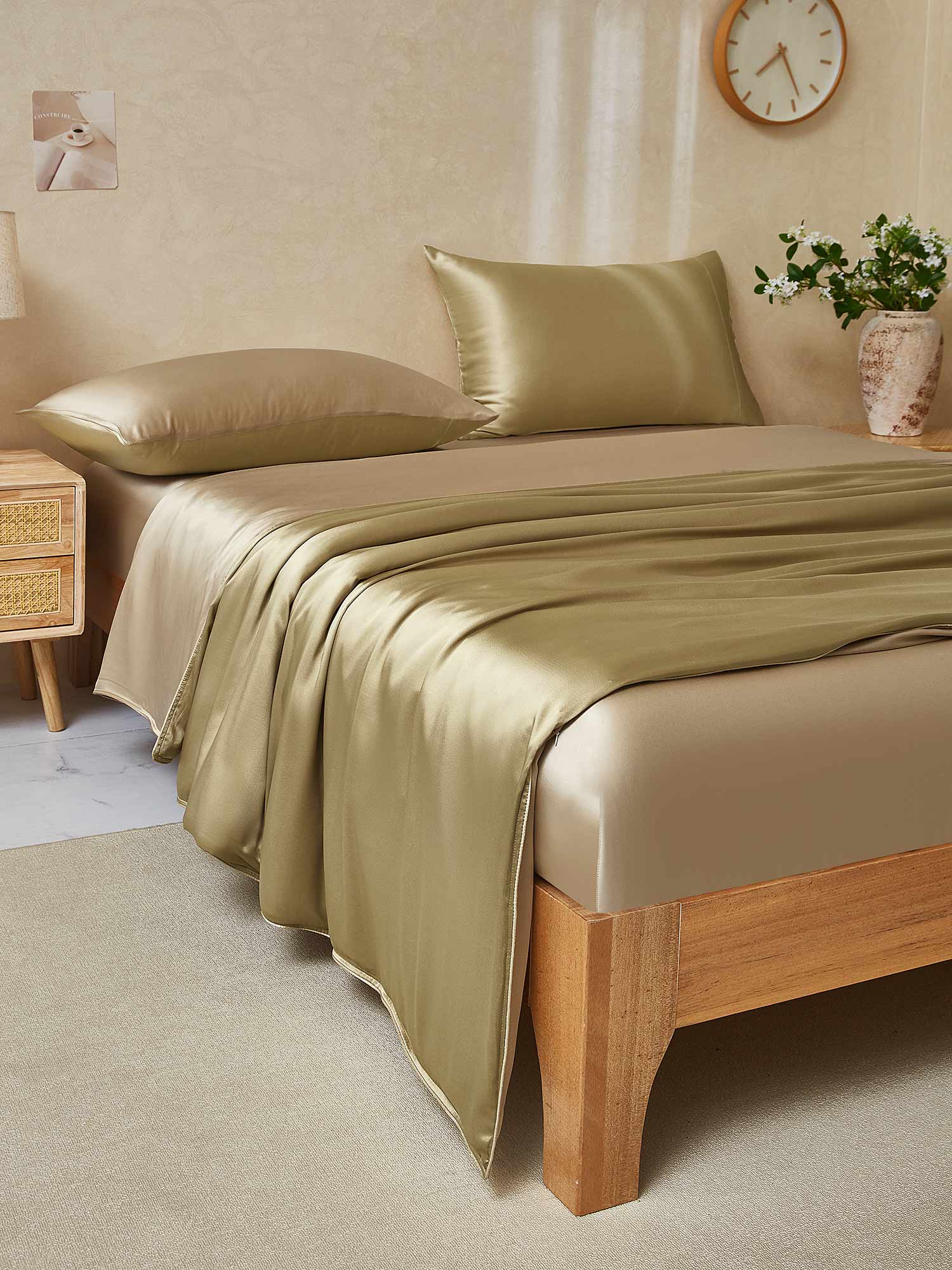 [Beige+Khaki] SilkSilky-UK 22Momme Pure Silk Bedding Set 003,