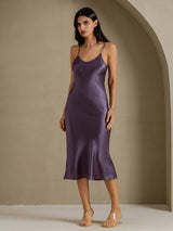 [Purple Gray] SilkSilky-UK Spaghetti Strap V Neck Dress 007