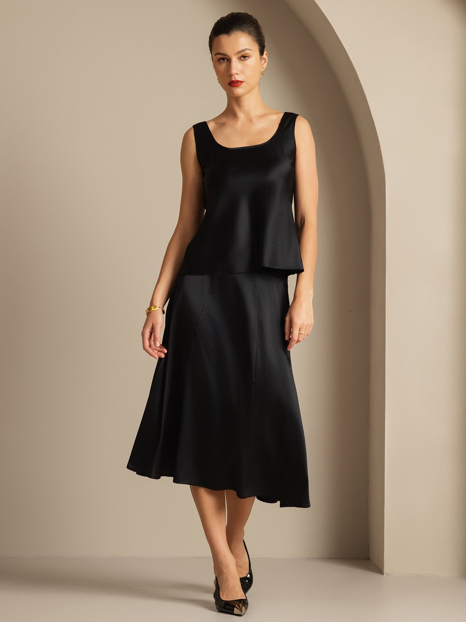 [Black] SilkSilky-UK 19Momme Silk U Neck Camisole 003,