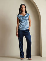 [Grayish Blue] SilkSilky-UK Cap Sleeve Cowl Neck Women's T-Shirt 005