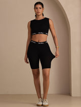 [Black] SilkSilky-UK Sleeveless Crew Neck Women's Outfit Sets 008