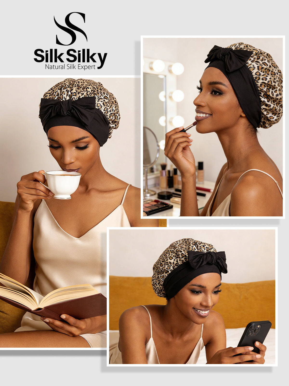 [Leopard] SilkSilky-UK Pure Silk Sleep Cap 005
