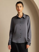 [Dark Gray] SilkSilky-UK Long Sleeve Lapel Collar Women's Shirt 003