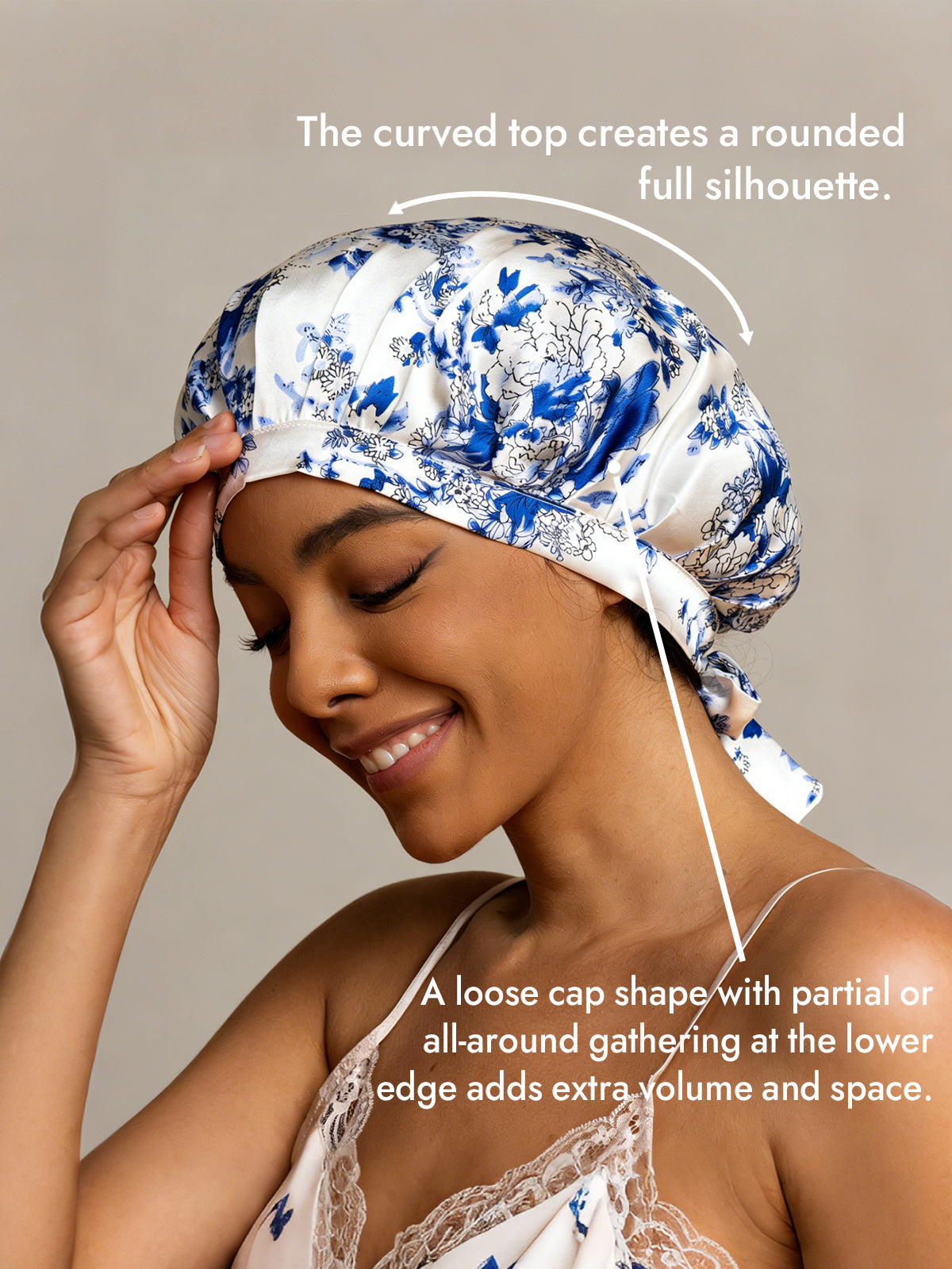 [Blue and White Porcelain] SilkSilky-UK Pure Silk Sleep Cap 003