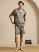 [Grayish Green] SilkSilky-UK Short Sleeve Notch Collar Men's Pyjamas 004