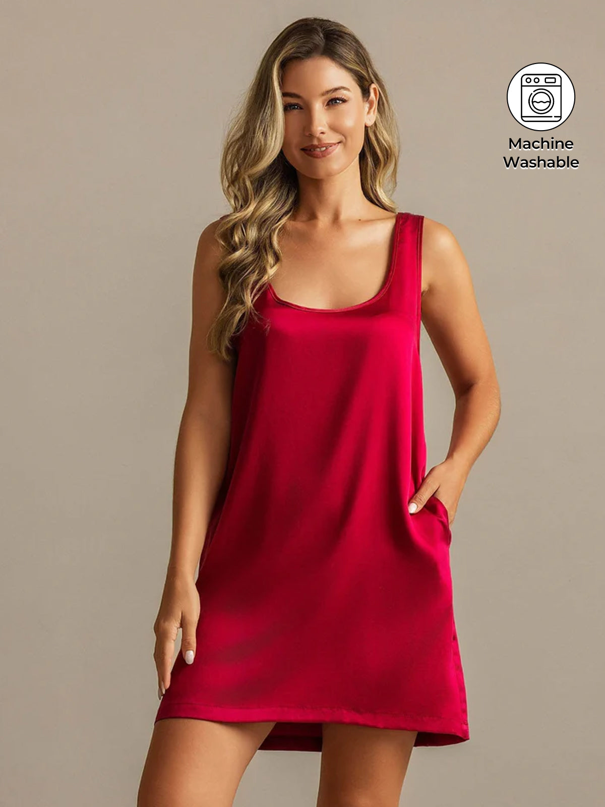 [Wine] SilkSilky-UK 19Momme Machine-Washable Silk Nightgown 001