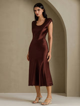 [Coffee] SilkSilky-UK Cap Sleeve Dress 006