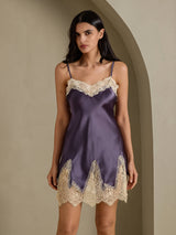 [Purple Gray] SilkSilky-UK Spaghetti Strap V Neck Nightdress 008