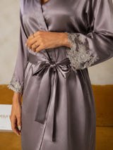 [Purple Gray] SilkSilky-UK 3/4 Sleeve Women's Dressing Gown 004