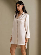 [Beige] SilkSilky-UK Long Sleeve Lapel Collar Nightshirt 006