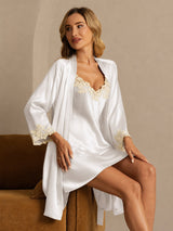 [White] SilkSilky-UK 3/4 Sleeve V Neck Nightdress&Dressing gowns 004