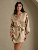 [Champagne Gold] SilkSilky-UK 3/4 Sleeve Women's Dressing Gown 003