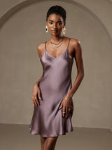 [Purple Gray] SilkSilky-UK Spaghetti Strap V Neck Dress 001