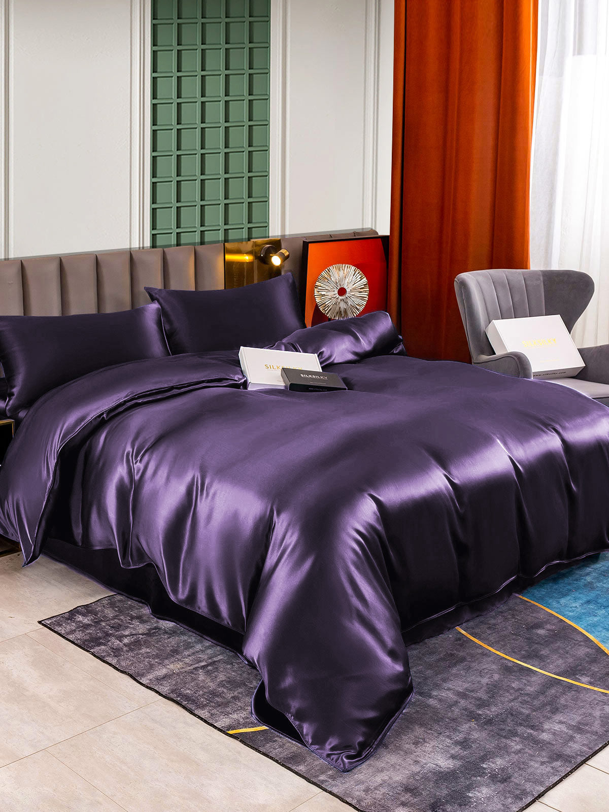 [Deep Purple] SilkSilky-UK 22Momme Pure Silk Bedding Set 003,