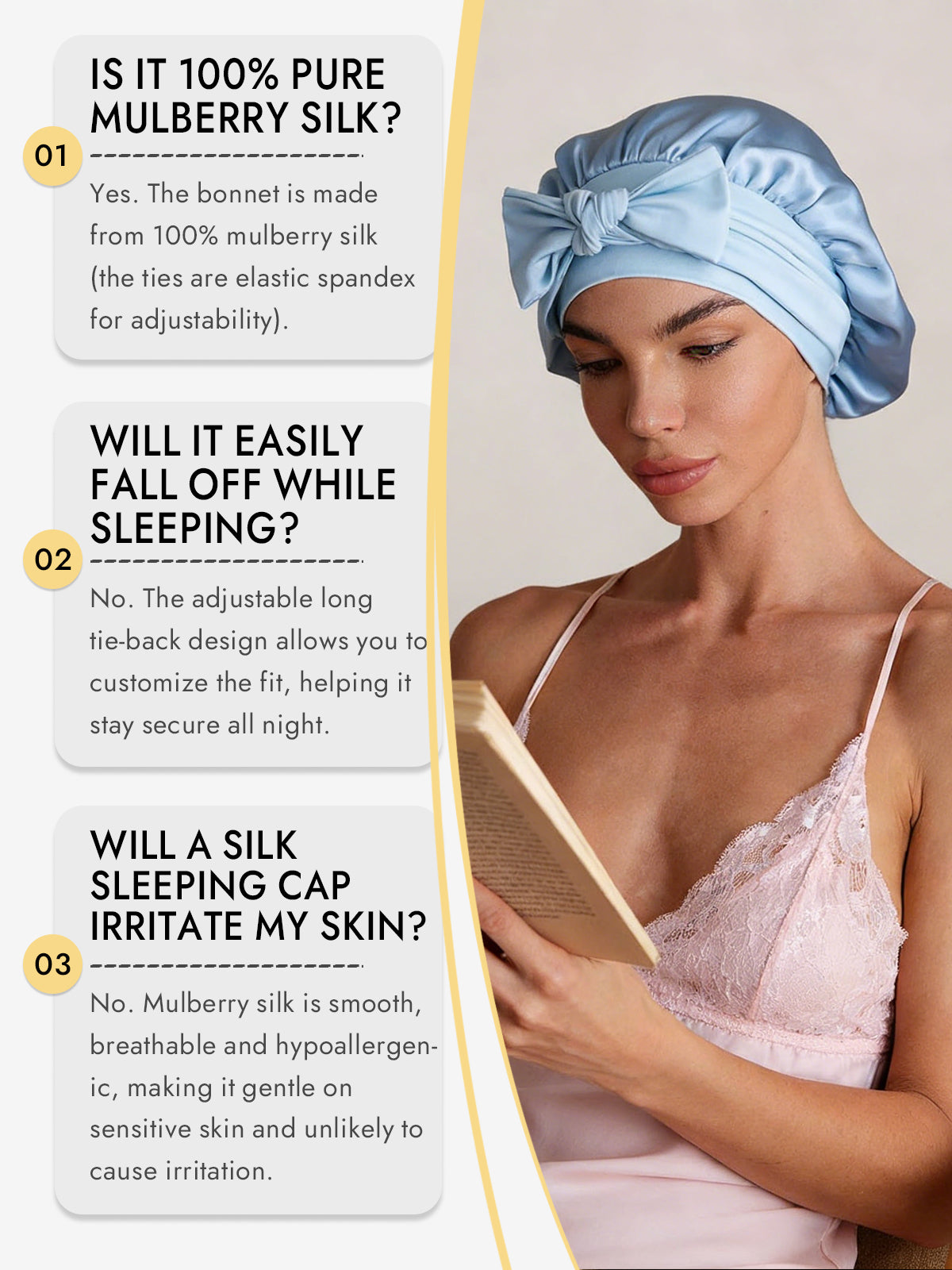 [Sky Blue] SilkSilky-UK Pure Silk Sleep Cap 006