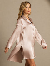 [Tuscany] SilkSilky-UK Long Sleeve Lapel Collar Nightshirt 005