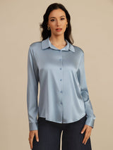 [Grayish Blue] SilkSilky-UK Long Sleeve Lapel Collar Women's Shirt 005