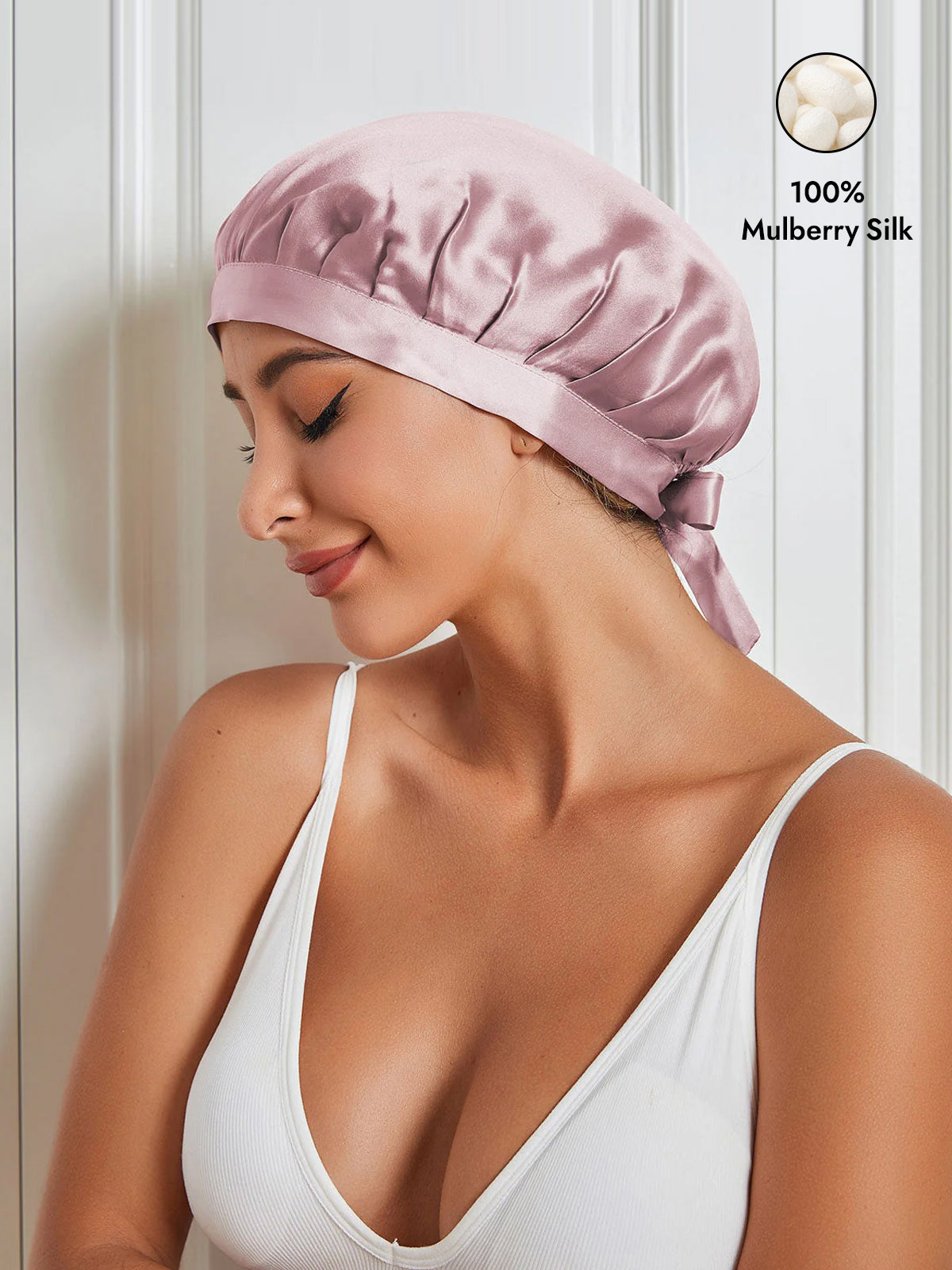 [Pale Mauve] SilkSilky-UK Pure Silk Sleep Cap 001