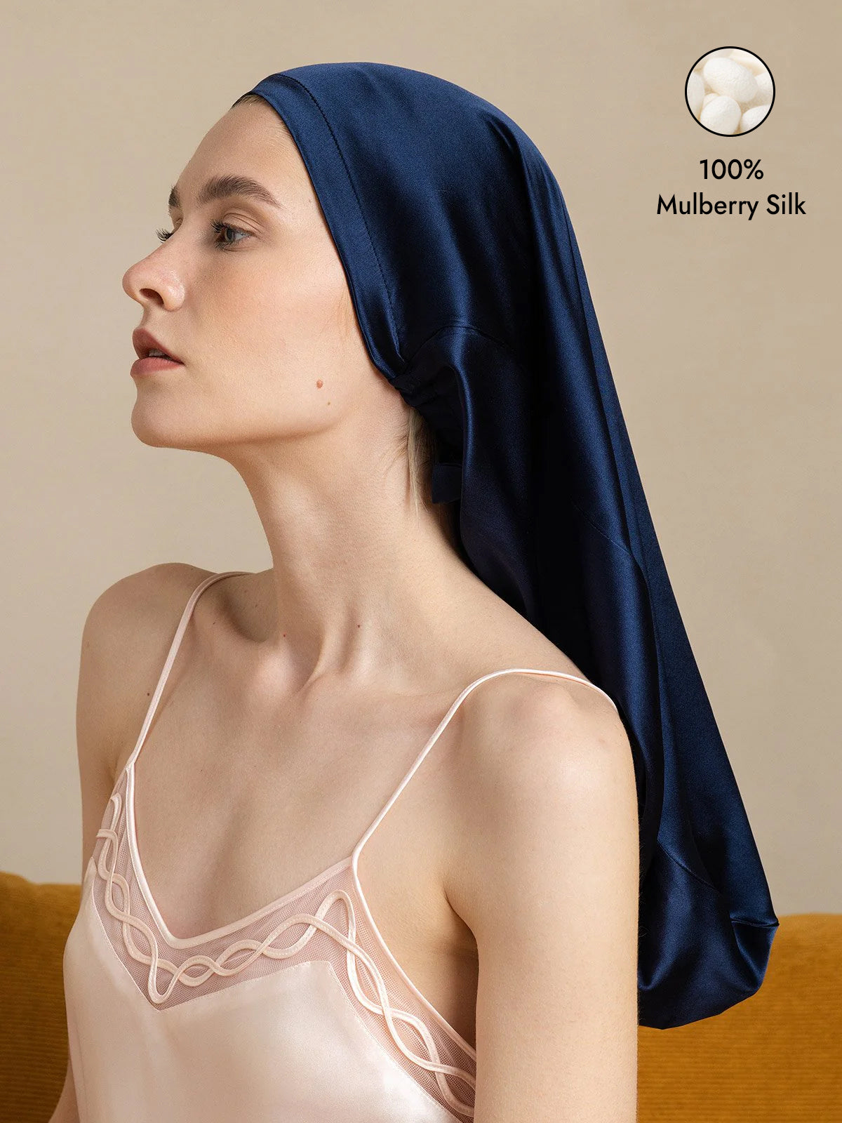 [Dark Blue] SilkSilky-UK Pure Silk Sleep Cap 001