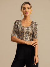 [Snakeskin] SilkSilky-UK 100% Silk Jersey Half Sleeve Scoop Neck Women's T-Shirt 005