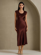 [Coffee] SilkSilky-UK Cap Sleeve Dress 001