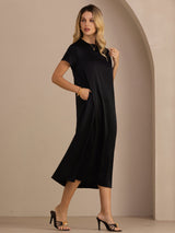 [Black] SilkSilky-UK Short Sleeve Round Neck Dress 001