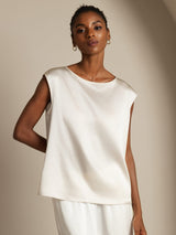 [White] SilkSilky-UK Cap Sleeve Round Neck Women's T-Shirt 003