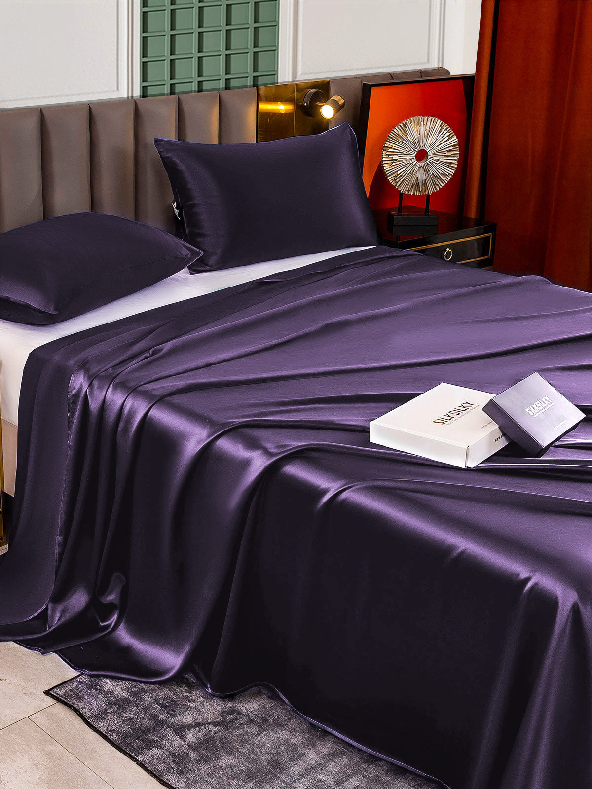 [Deep Purple] SilkSilky-UK 22Momme Pure Silk Bedding Set 004,