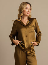 [Brown] SilkSilky-UK Long Sleeve Lapel Collar Women's Pyjamas 005