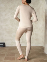 [Tan] SilkSilky-UK Silk Jersey Long Sleeve Round Neck Women's Long Johns 002