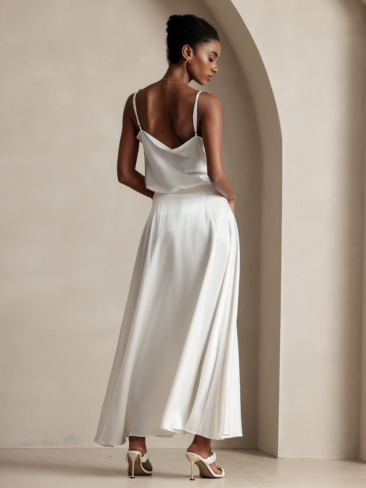 [White] SilkSilky-UK 19Momme Stretch Silk Charmeuse Skirt 002