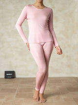 [Pink] SilkSilky-UK Silk Jersey Long Sleeve Round Neck Women's Long Johns 003