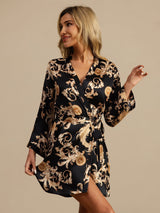 [Black Dragon] SilkSilky-UK 3/4 Sleeve V Neck Women's Dressing Gown 003