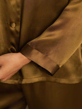 [Brown] SilkSilky-UK Long Sleeve Lapel Collar Women's Pyjamas 008