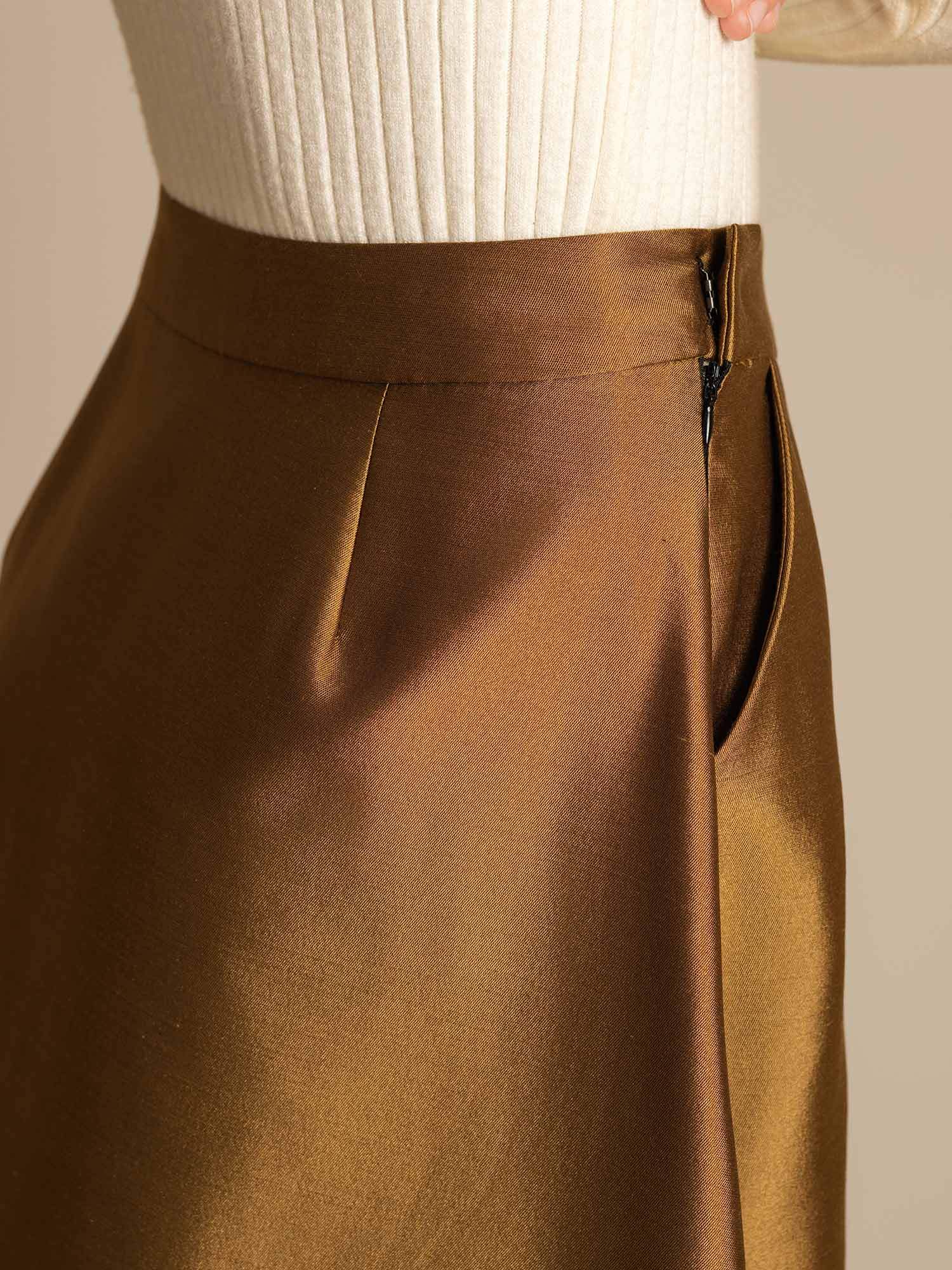 [Bronze] SilkSilky-UK 32Momme Silk-Wool Blend Skirt 004