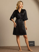 [Black] SilkSilky-UK Half Sleeve Women's Dressing Gown 006