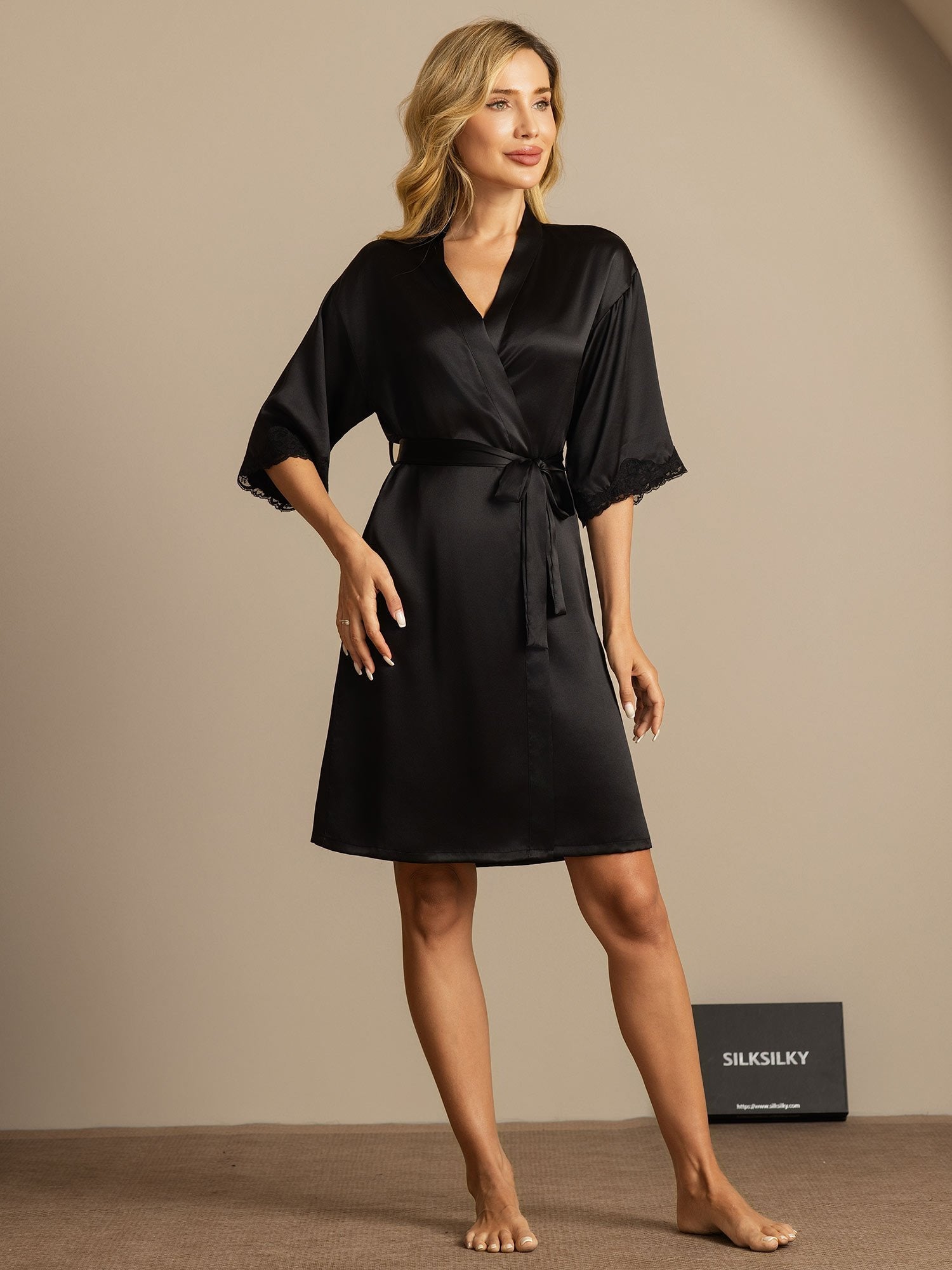 [Black] SilkSilky-UK Pure Silk Womens Robe 006