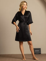 [Black] SilkSilky-UK Half Sleeve Women's Dressing Gown 006