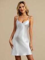 [Light Blue] SilkSilky-UK Spaghetti Strap V Neck Nightdress 005